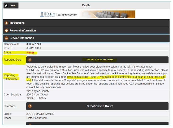 Juror Panel page